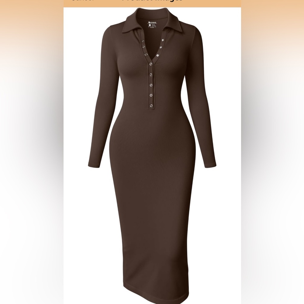 Brown Ribbed Long Sleeve Dress